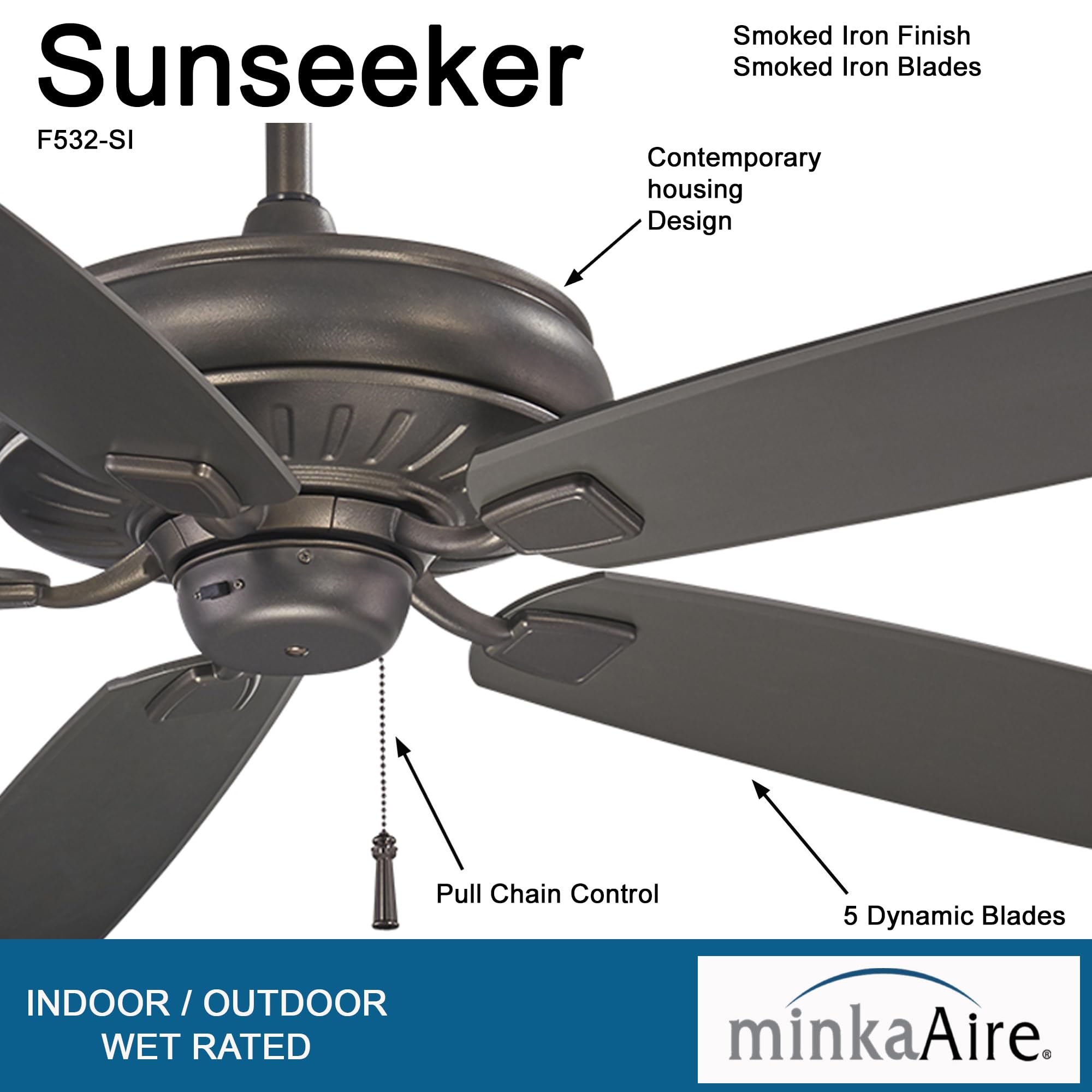 MINKA-AIRE F532-SI Sunseeker 60 Inch Outdoor Ceiling Fan Pull Chain in Smoked Iron Finish