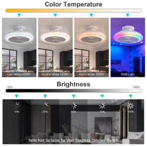 EIDEARAY 20" Low Profile Ceiling Fan with Light Bladeless RGB Ceiling Fans with Bluetooth Speaker 6 Wind Speeds Flush Mount Fan Light with Remote Control & App for Bedroom Living Room Dining Room