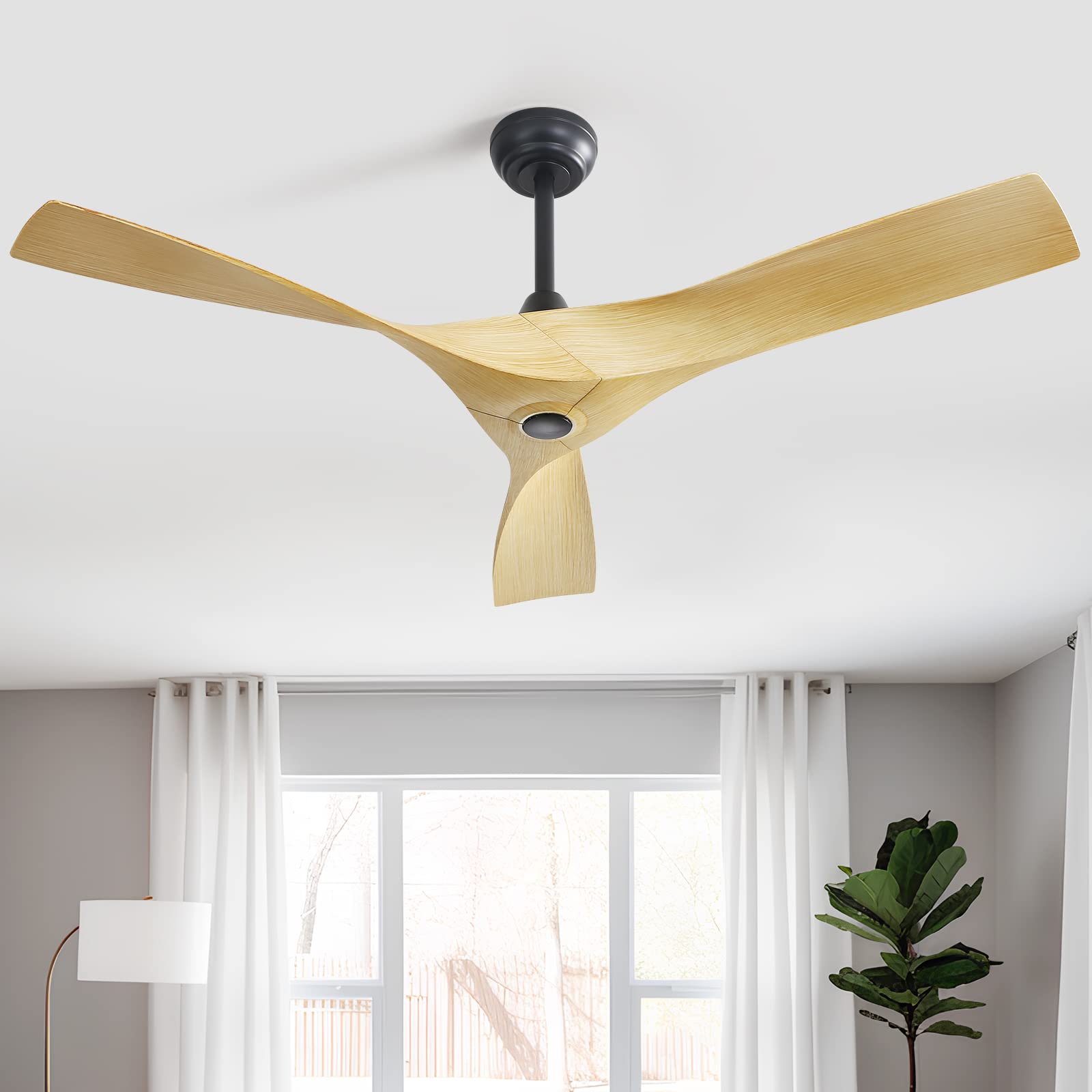 Sofucor 52" Ceiling Fan No Light, Modern Ceiling Fan with Remote Control, 3 Blades ABS Ceiling Fan with Noiseless Reversible DC Motor for Living room, Bedroom