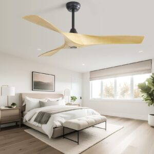 Sofucor 52" Ceiling Fan No Light, Modern Ceiling Fan with Remote Control, 3 Blades ABS Ceiling Fan with Noiseless Reversible DC Motor for Living room, Bedroom