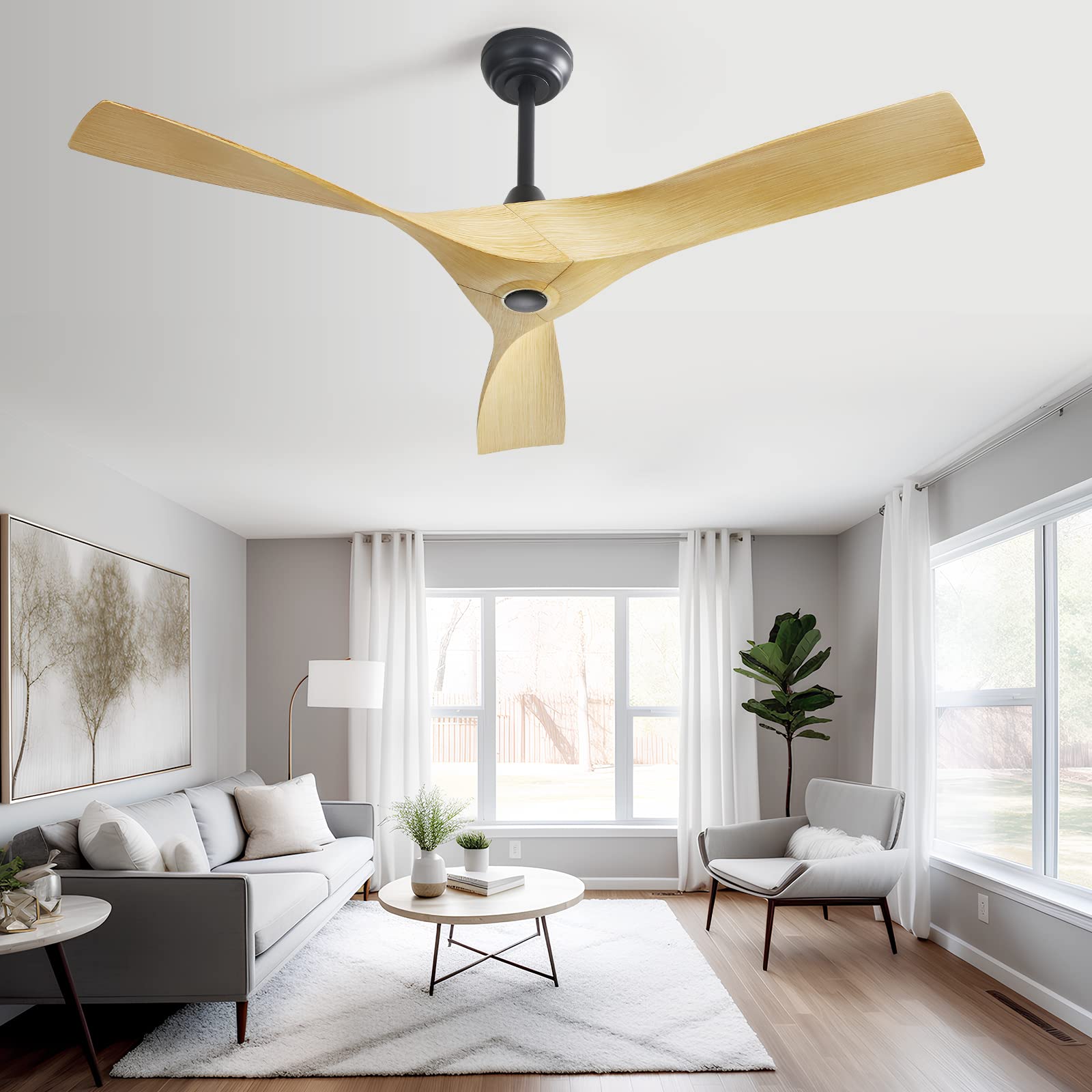 Sofucor 52" Ceiling Fan No Light, Modern Ceiling Fan with Remote Control, 3 Blades ABS Ceiling Fan with Noiseless Reversible DC Motor for Living room, Bedroom