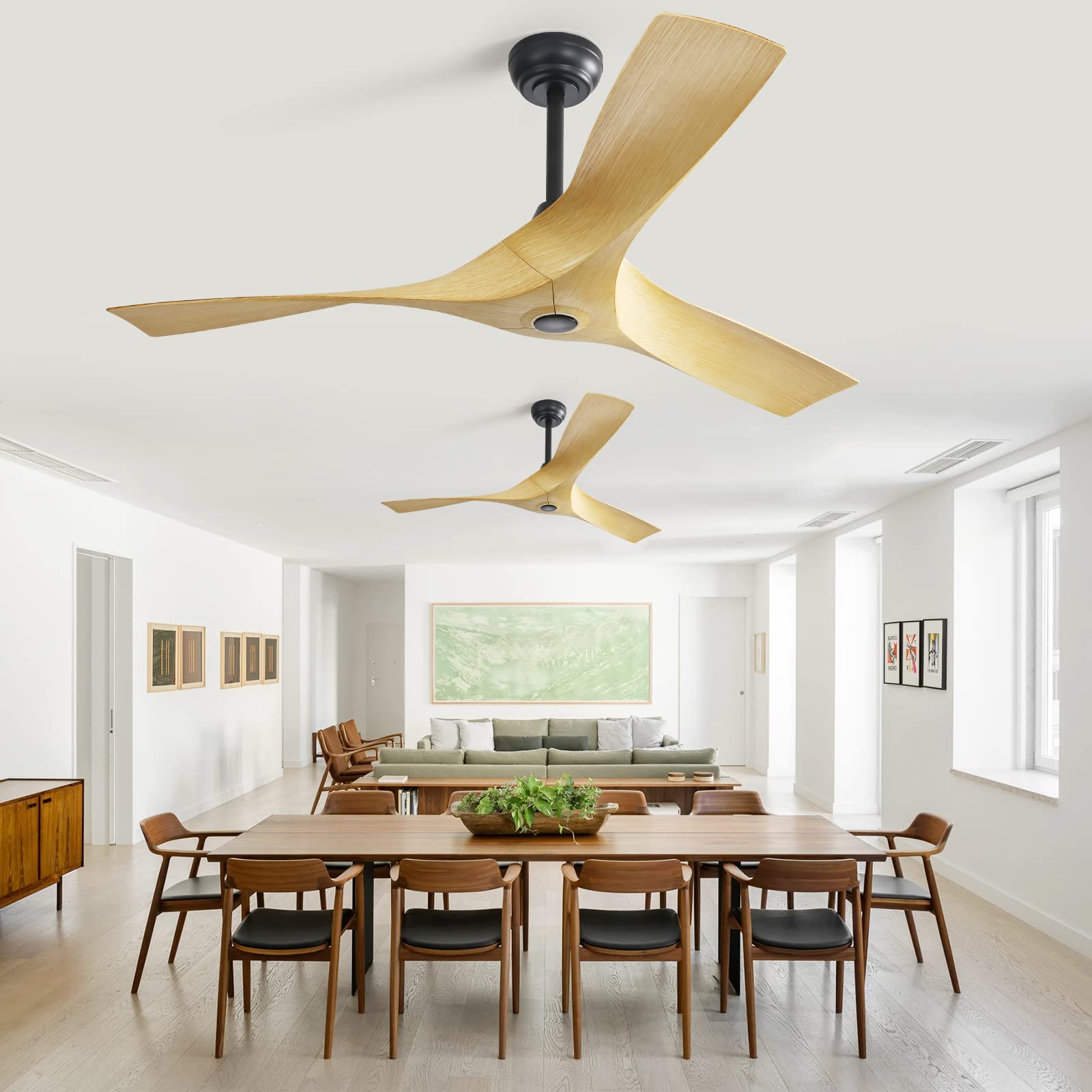 Sofucor 52" Ceiling Fan No Light, Modern Ceiling Fan with Remote Control, 3 Blades ABS Ceiling Fan with Noiseless Reversible DC Motor for Living room, Bedroom