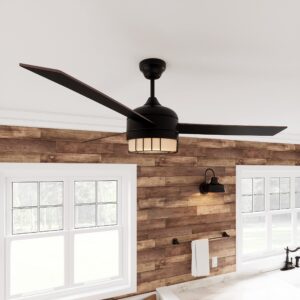 Design House 157347 Ajax Industrial Modern Indoor Ceiling Fan with LED Light Kit, 3-Blades, Reverse Airflow, Wall Control, 52-inch, Oil Rubbed Bronze