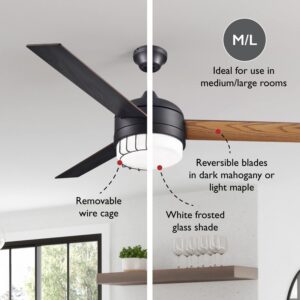 Design House 157347 Ajax Industrial Modern Indoor Ceiling Fan with LED Light Kit, 3-Blades, Reverse Airflow, Wall Control, 52-inch, Oil Rubbed Bronze