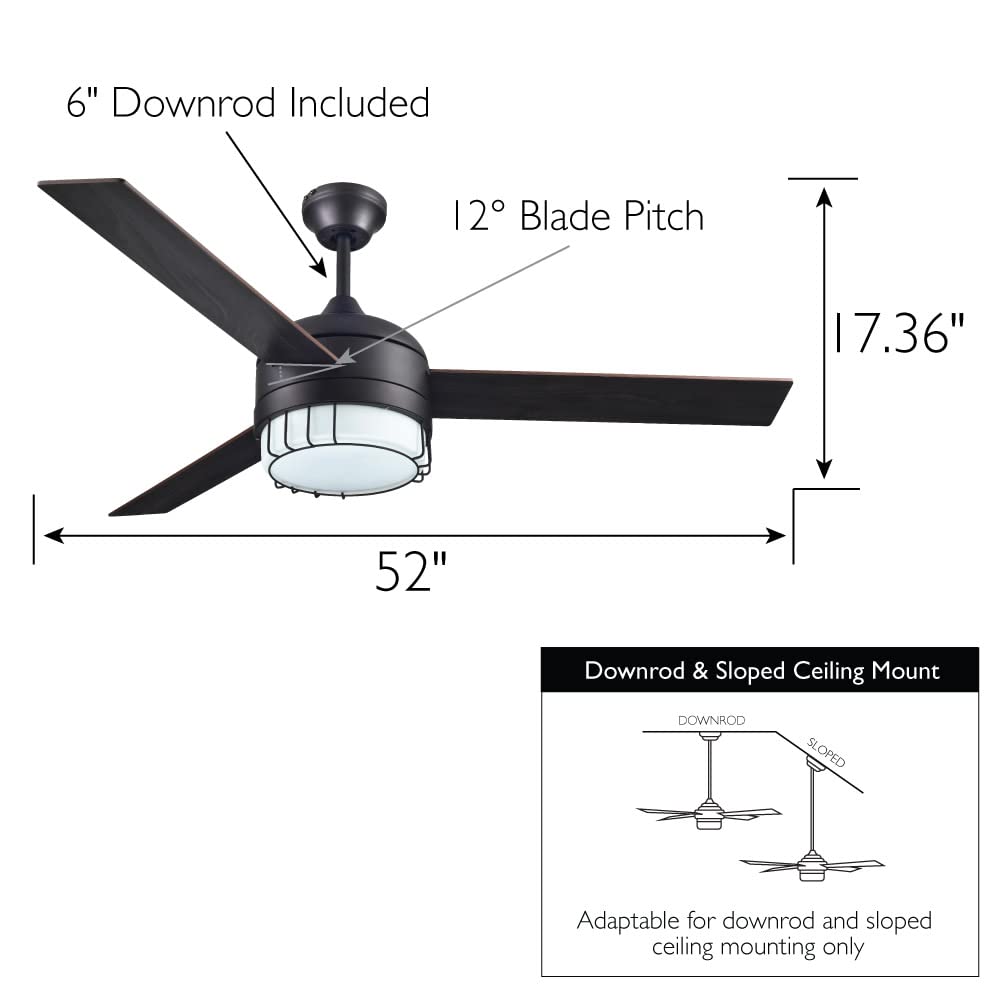 Design House 157347 Ajax Industrial Modern Indoor Ceiling Fan with LED Light Kit, 3-Blades, Reverse Airflow, Wall Control, 52-inch, Oil Rubbed Bronze