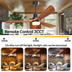 CEOTIS Ceiling Fans with Lights, 52" Wood Ceiling Fan, 3 Walnut Blade fan, Remote 6 Speeds Reversible Noiseless DC Motor Ceiling Fans for Farmhosue,Patio,Living Room,Bedroom,Office