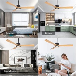 revoici 52” Ceiling Fans with Lights Remote Control,Indoor Outdoor Wood Ceiling Fan with 3 Blade for Patio Living Room, Bedroom, Office, Summer House, Etc