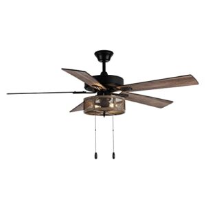 river of goods 52 inch led modern farmhouse ceiling fan with light - rustic ceiling fans with lights - elegant industrial fan with mesh metal caged shade - brown