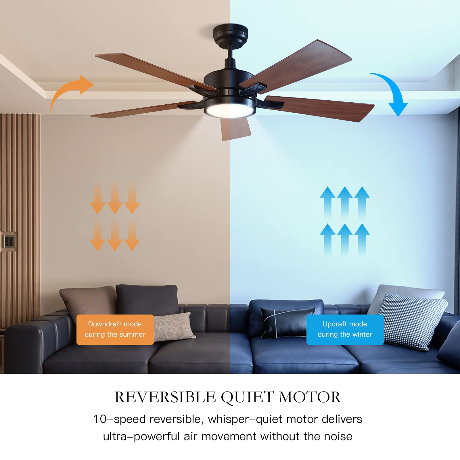 SMAFAN Smart Ceiling Fan 52'' 5-Blade with Remote Control, DC Motor with 10 Speed, Dimmable LED Light Kit Included, Apex Works with Google Assistant and Amazon Alexa, Siri Shortcut.…