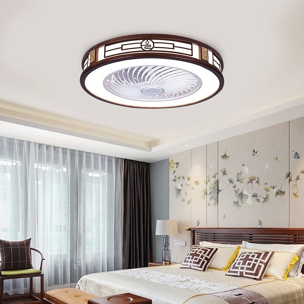 Xuthusman LED Invisible Ceiling Fan Light Round Dimmable Chandelier 3-Speed Invisible Fan 64W w/Remote Control