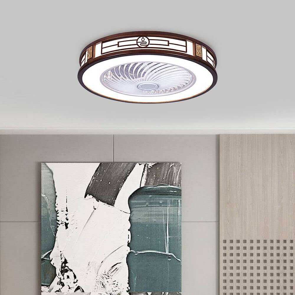 Xuthusman LED Invisible Ceiling Fan Light Round Dimmable Chandelier 3-Speed Invisible Fan 64W w/Remote Control