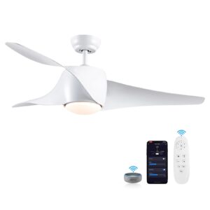 snj smart ceiling fans with lights and remote, 52" white ceiling fan with light, modern ceiling fans with remote/app/alexa control, 3 reversible blades, dimmable, ceiling fan for bedroom dining room