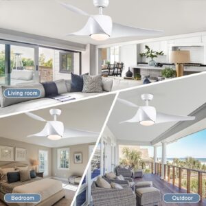 SNJ Smart Ceiling Fans with Lights and Remote, 52" White Ceiling Fan with Light, Modern Ceiling Fans with Remote/APP/Alexa Control, 3 Reversible Blades, Dimmable, Ceiling Fan for Bedroom Dining Room