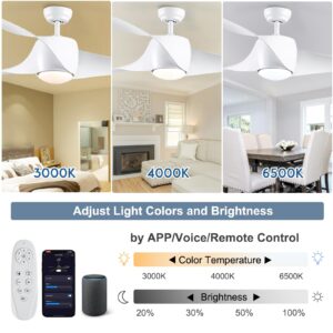 SNJ Smart Ceiling Fans with Lights and Remote, 52" White Ceiling Fan with Light, Modern Ceiling Fans with Remote/APP/Alexa Control, 3 Reversible Blades, Dimmable, Ceiling Fan for Bedroom Dining Room