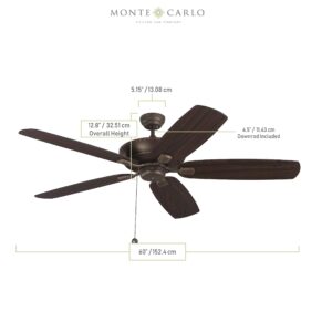 Monte Carlo 5CSM60RB Colony Super Max Dual Mount 60'' Outdoor Ceiling Fan with Pull Chain, 5 Blades, Roman Bronze