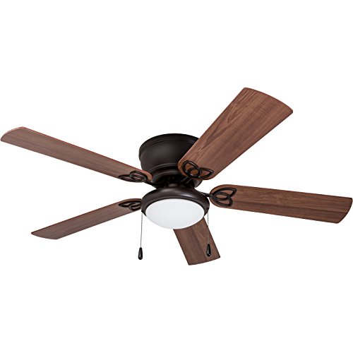 Prominence Home Benton, 52 Inch Traditional Flush Mount Indoor LED Ceiling Fan with Light, Pull Chains, Dual Finish Blades, Reversible Motor - 51429-01 (Bronze)