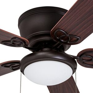 Prominence Home Benton, 52 Inch Traditional Flush Mount Indoor LED Ceiling Fan with Light, Pull Chains, Dual Finish Blades, Reversible Motor - 51429-01 (Bronze)