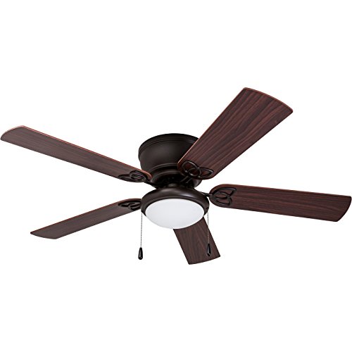 Prominence Home Benton, 52 Inch Traditional Flush Mount Indoor LED Ceiling Fan with Light, Pull Chains, Dual Finish Blades, Reversible Motor - 51429-01 (Bronze)