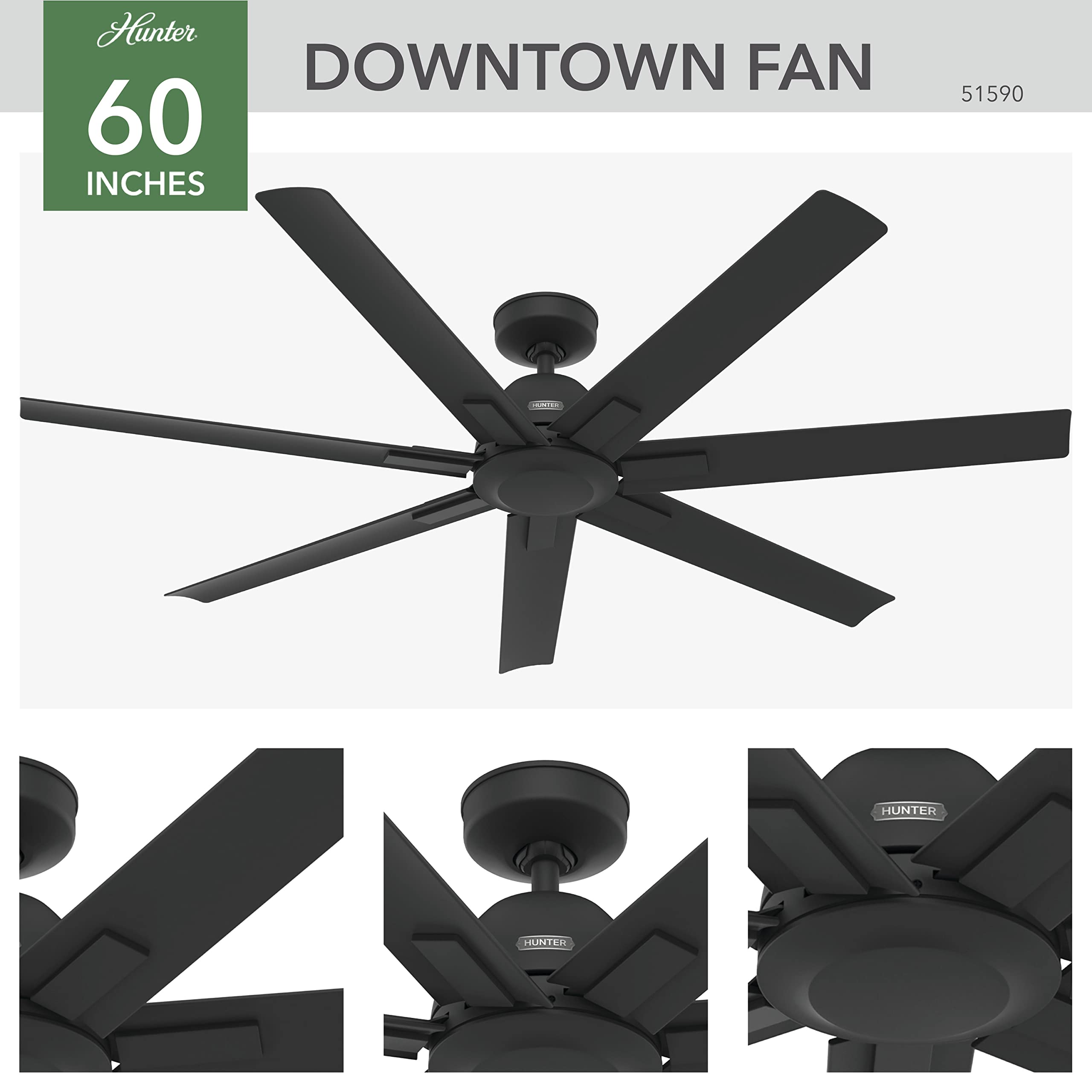 Hunter Fan Company 51590 Downtown Ceiling Fan, Matte Black, AAA