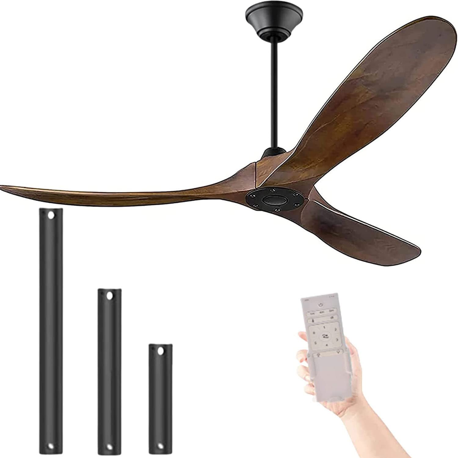 XCWIIE 60 Inch Ceiling Fan Without Lights, Outdoor Ceiling Fan For Patios Waterproof, 3 Blade Ceiling Fan With Remote Control, Indoor Outdoor Ceiling Fan With Reversible Dc Quiet Energy Saving Motor