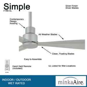 MINKA-AIRE F786-SL Simple 44 Inch Outdoor 3 Blade Ceiling Fan with DC Motor in Silver Finish