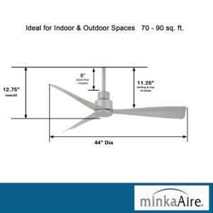 MINKA-AIRE F786-SL Simple 44 Inch Outdoor 3 Blade Ceiling Fan with DC Motor in Silver Finish