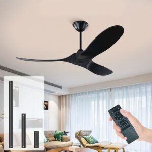 yzeenm 60 inch black ceiling fan no light with remote control, 3 reversible black solid wood blades, 6-speed noiseless dc motor & 8h timing,modern indoor/outdoor ceiling fans without lights for patios