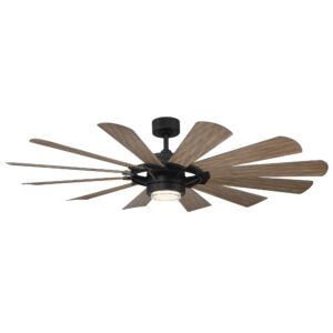 wyndmill smart indoor and outdoor 12-blade ceiling fan 65in matte black/barn wood 3000k led light kit and remote control works with alexa and ios or android app