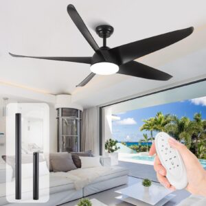 yzeenm 60 inch black ceiling fan with light, modern outdoor patios ceiling fan farmhouse style 5-blades ceiling fans with remote, 6-speed, reversible dc motor for bedroom, living room, dining room