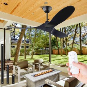 YZEENM 60 Inch Black Ceiling Fan Without Lights, Indoor Outdoor Ceiling Fans for Patios with Remote Control, 6 Speed Reversible Silent DC Motor, Modern Farmhouse 3 Blades Wood Ceiling Fan No Light