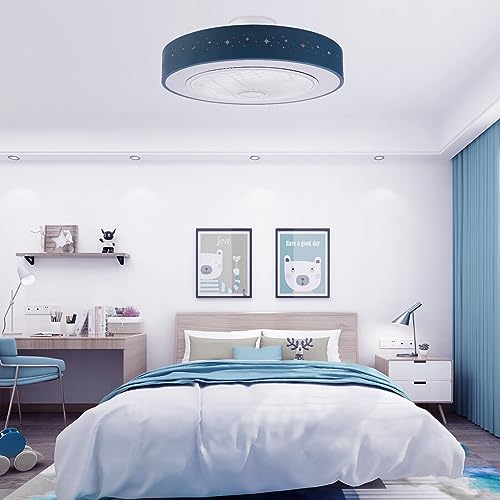 Xuthusman Dimmable Round Ceiling Fan Light LED Ceiling Fan lamp Star 3 Speed 3 Color+Remote Diameter 55cm 64W 110V