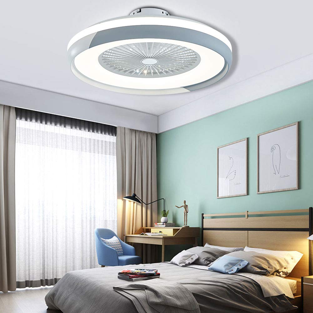 YIYIBYUS 23.5-Inch Modern Fan Chandelier LED 3 Colors 3 Speed with Remote Control Ceiling Fan Ceiling Light Mute Suitable for Living Room Bedroom Dining Room (White and Grey)