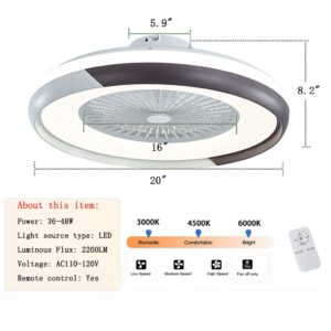 YIYIBYUS 23.5-Inch Modern Fan Chandelier LED 3 Colors 3 Speed with Remote Control Ceiling Fan Ceiling Light Mute Suitable for Living Room Bedroom Dining Room (White and Grey)