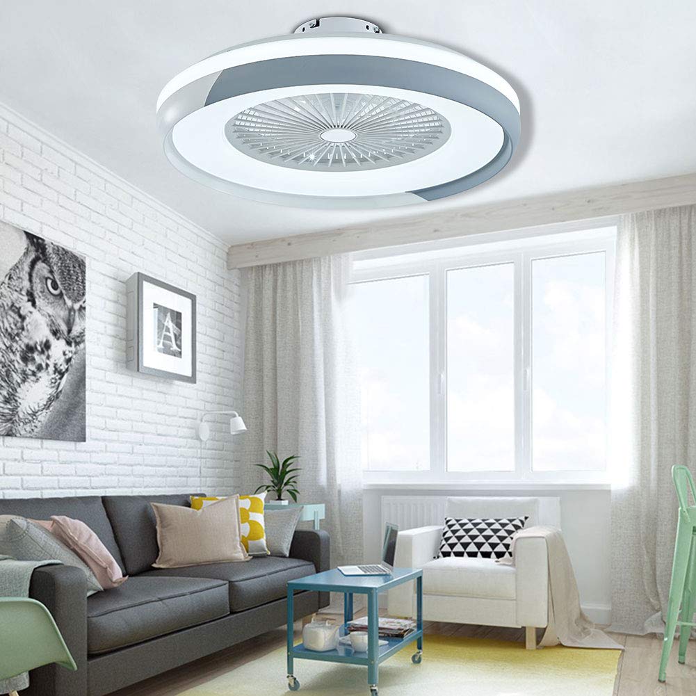 YIYIBYUS 23.5-Inch Modern Fan Chandelier LED 3 Colors 3 Speed with Remote Control Ceiling Fan Ceiling Light Mute Suitable for Living Room Bedroom Dining Room (White and Grey)