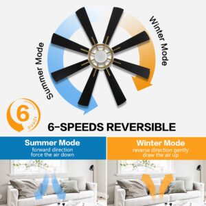 WINGBO 60" DC Ceiling Fan with Lights and Remote Control, Gold and Black Ceiling Fan, 8 Plywood Blades, 6-Speed Reversible DC Motor, Modern Ceiling Fan Indoor for Kitchen Bedroom Living Room