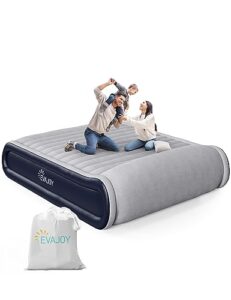 evajoy queen air mattress with built-in pump, inflatable air mattress with integrated pillow, fast inflation/deflation, airbed with thickened pvc build, waterproof flocking, for home, camping, guests