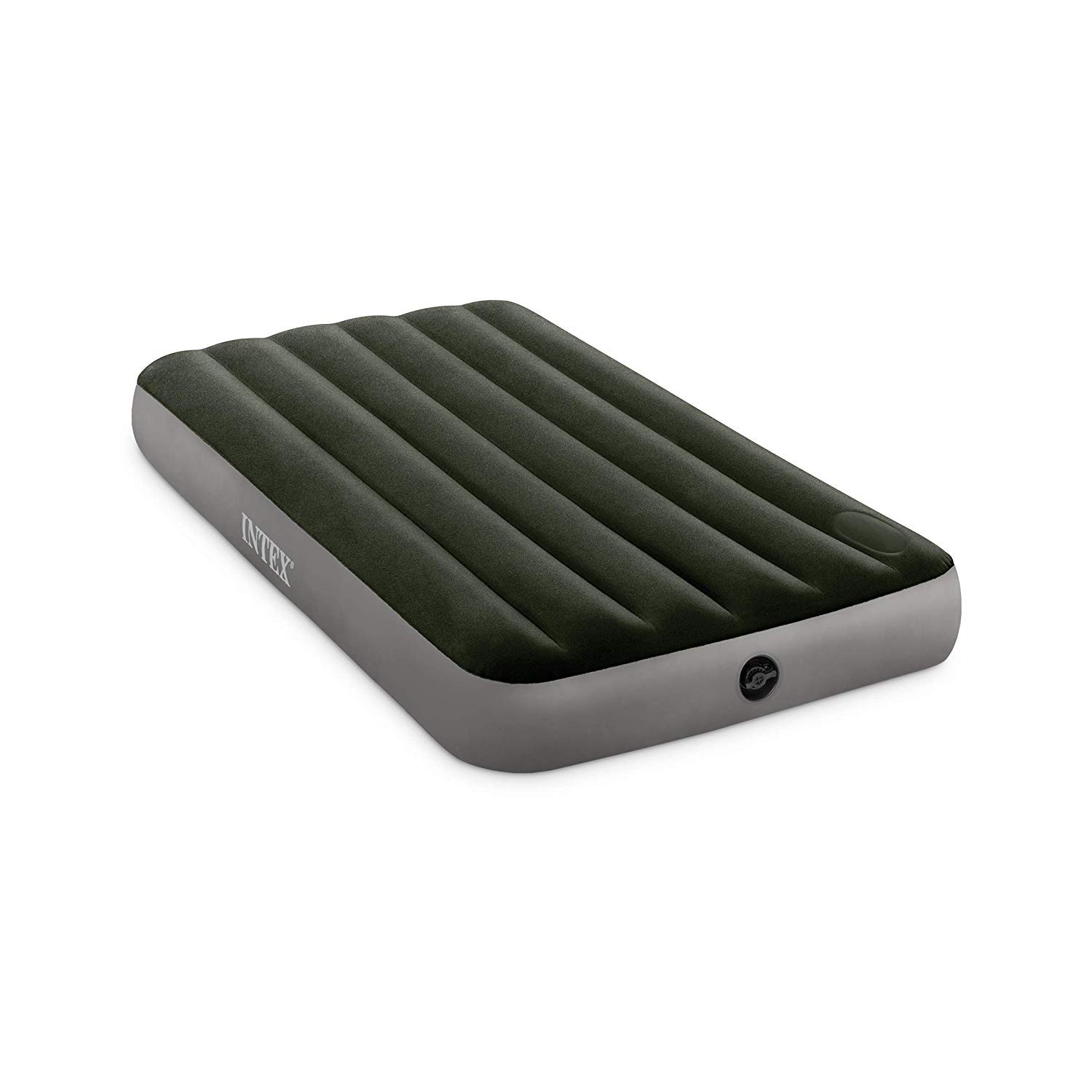 Intex 64763E Dura-Beam Standard Downy Air Mattress: Fiber-Tech – Queen Size – Built-in Foot Pump – 10in Bed Height – 600lb Weight Capacity