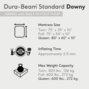 Intex 64763E Dura-Beam Standard Downy Air Mattress: Fiber-Tech – Queen Size – Built-in Foot Pump – 10in Bed Height – 600lb Weight Capacity