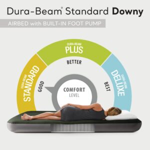 Intex 64763E Dura-Beam Standard Downy Air Mattress: Fiber-Tech – Queen Size – Built-in Foot Pump – 10in Bed Height – 600lb Weight Capacity