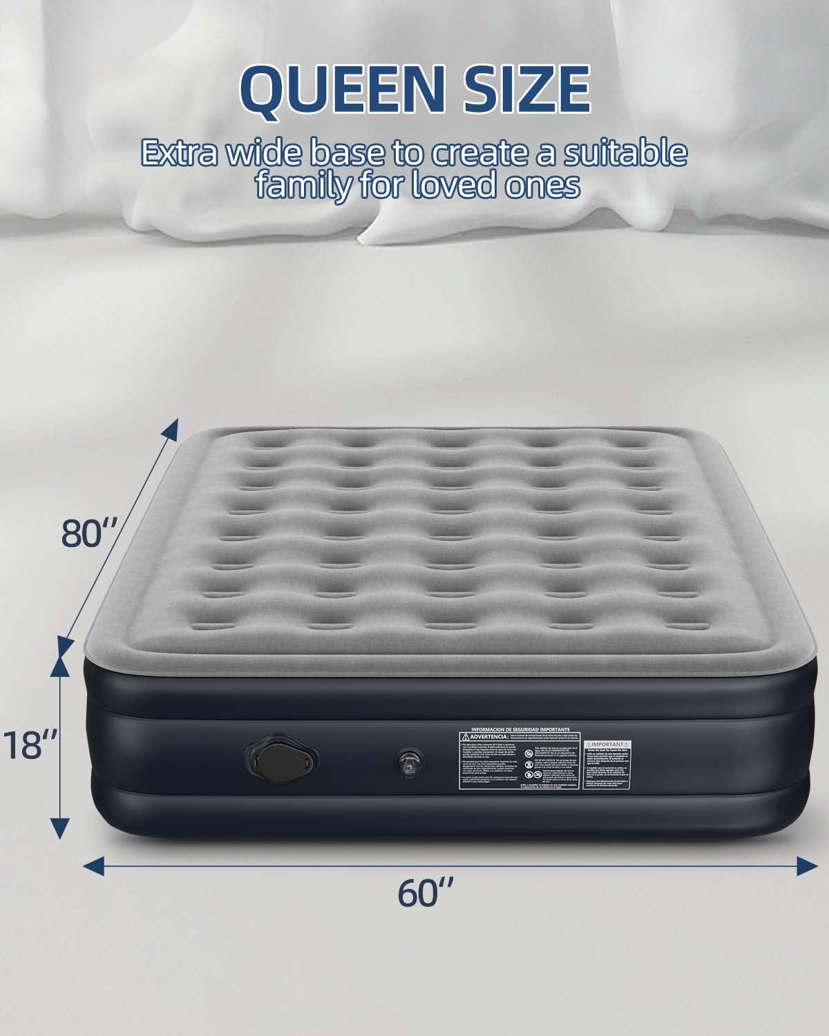 QIGO Air Mattress Queen Size with Chargeable Battery Built in Pump, Blow up Mattress for Camping, Home and Guests, Quick Self Inflating Air Bed, Colchon Inflable - Portable, Comfortable and Durable