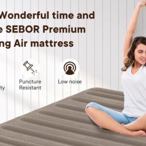 Sebor Camping Air Mattress Queen, Height 9" Durable Queen Airbed, Inflatable Blow Up Mattress Raised Airbed with Storage Bag, Portable Air Bed for Camping Travel and Home, 660 lb MAX (No Pump)