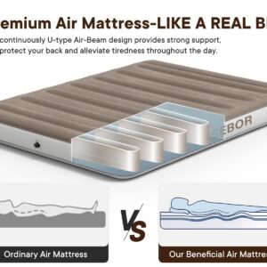 Sebor Camping Air Mattress Queen, Height 9" Durable Queen Airbed, Inflatable Blow Up Mattress Raised Airbed with Storage Bag, Portable Air Bed for Camping Travel and Home, 660 lb MAX (No Pump)