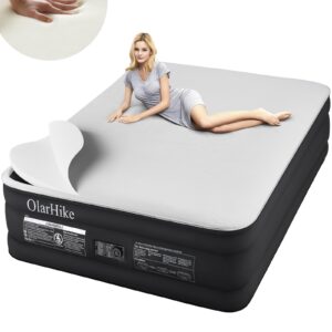 OlarHike Signature Collection Queen Air Mattress with Built in Pump,18” Luxury Air Mattress with Silk Foam Topper for Camping, Home & Guests, Fast & Easy Inflation/Deflation Airbed Black