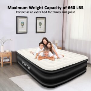 Vinitin Air Mattress Queen with Built in Pump, 18" Elevated Inflatable Blow Up Mattress with Self-Inflation/Deflation, Soft Flocked Top Air Bed for Guest, Home,Camping, 80x60x18in, 660lb Max