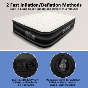 Vinitin Air Mattress Queen with Built in Pump, 18" Elevated Inflatable Blow Up Mattress with Self-Inflation/Deflation, Soft Flocked Top Air Bed for Guest, Home,Camping, 80x60x18in, 660lb Max