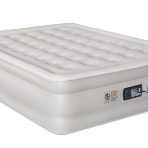 Simpli Comfy Inflatable 18” Queen Air Mattress with Built in Pump Self Inflating Blow Up Durable Heavy Duty Stay Firm Comfortable Air Bed Elevated for Home Guest Travel Relocate Camping