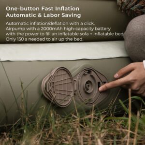 HOTO Queen Air Mattress with Fast Inflating Pump, Detachable Pump, Double Sleeping Pad & Pillow, Extra Wide & Ultra-Thick, USB-C Charging, Durable & Portable, for Camping, Backpacking, Travel, Home