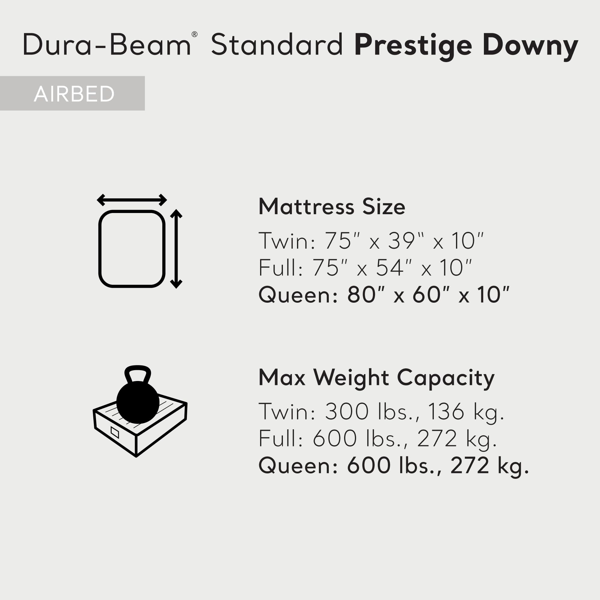 Intex 64109E Dura-Beam Standard Prestige Air Mattress: Fiber-Tech – Queen Size – 10in Bed Height – 600lb Weight Capacity – Pump Sold Separately