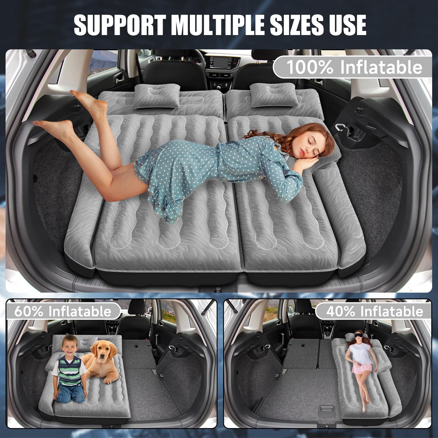 DikaSun Inflatable SUV Air Mattress Bed Car Mattress for SUV, Double-Sided Flocking Travel Camping Bed Car Air Mattress, Car Sleeping Mattress Bed for Universal SUV with Car Air Pump 2 Pillows