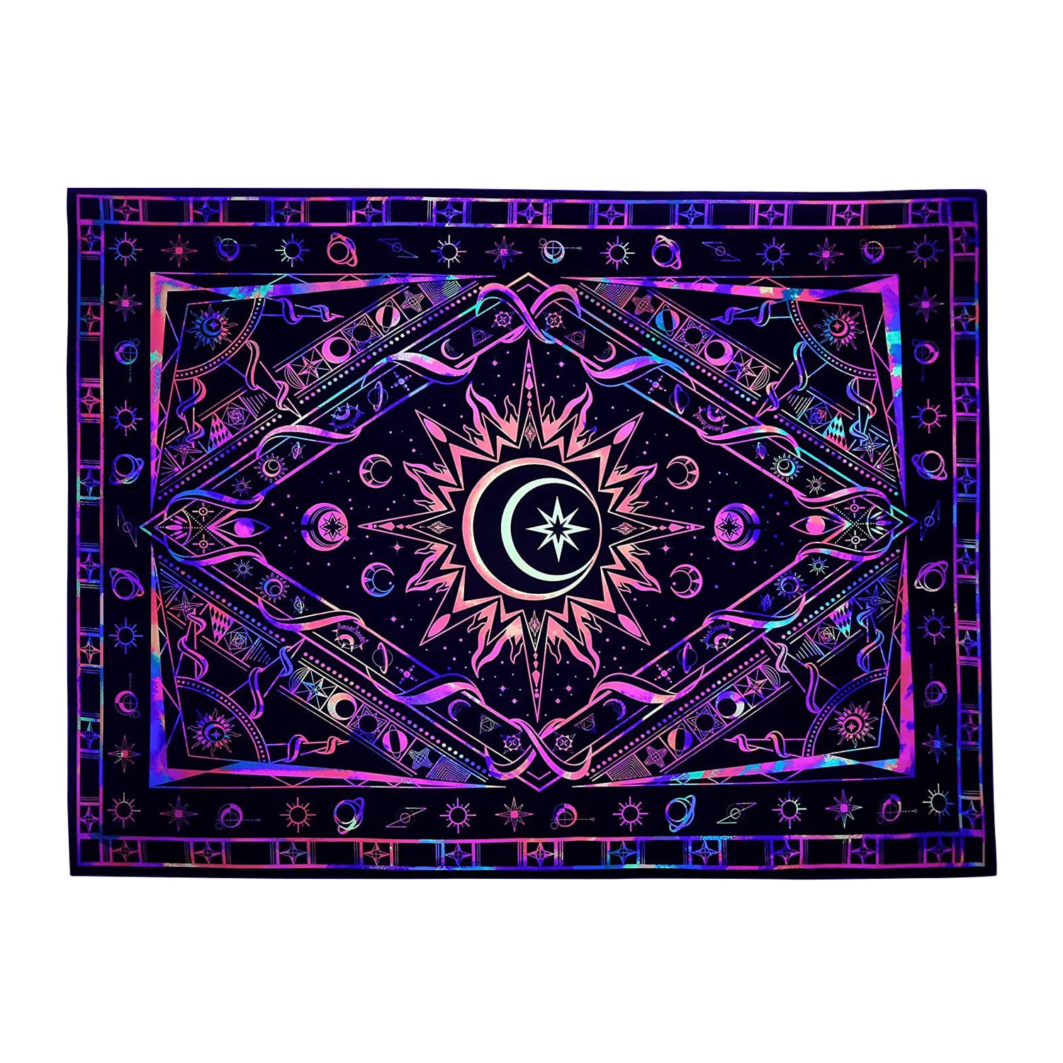 AEFPOYMXU Burning Sun Moon Tapestry Aesthetic Tapestry for Bedroom Black Light Wall Tapestry Boho UV Reactive Posters Wall Hanging Bedroom Living Room Hippie Tapestry(59 × 51 inch)